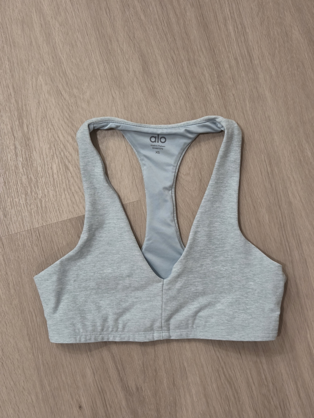 ALO Yoga Soft Racerback V-Neck Sports Bra In Light Blue/sage